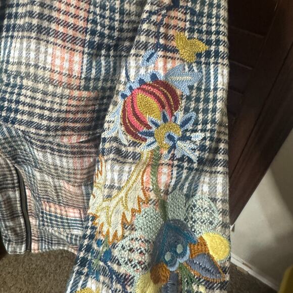 Reversible Boho full zip Jacket Floral Embroidery Plaid Soft Flannel sz S Artsy - Picture 10 of 12